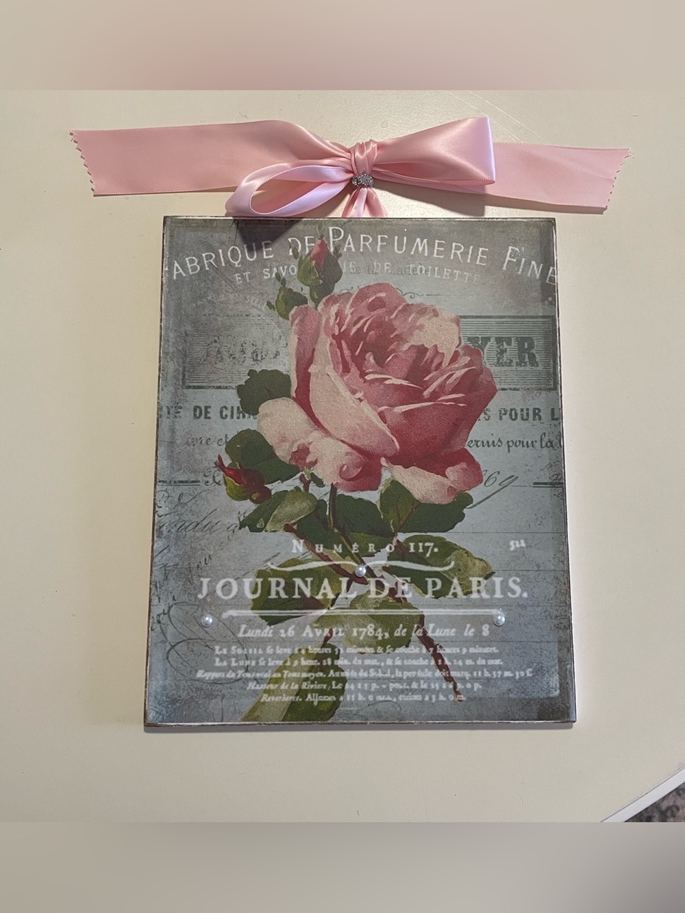 Shabby Chic Cottage Rose Plaque Wall Hanging